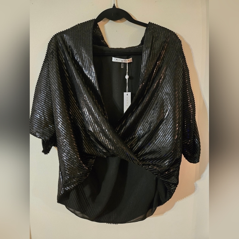 🆕️ Trina Turk Black Dressy Shimmer Concourse Women's Top Size XS/S